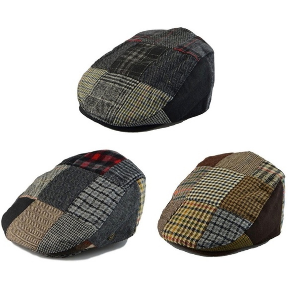 Men's Gray Plaid Pattern Newsboy Hat - Picture 3 of 3
